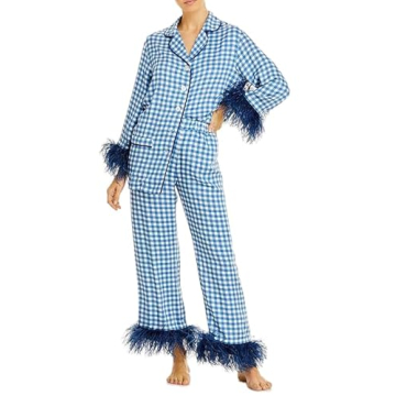 NUFIWI Christmas Plaid Feather Trim Pajama Set - Cozy & Stylish Loungewear