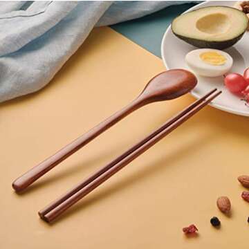 Ecloud Shop® Woden Chopsticks Spoon Set Korean Tableware Combinations 2pcs