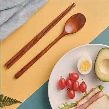 Ecloud Shop® Woden Chopsticks Spoon Set Korean Tableware Combinations 2pcs