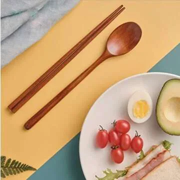 Ecloud Shop® Woden Chopsticks Spoon Set Korean Tableware Combinations 2pcs