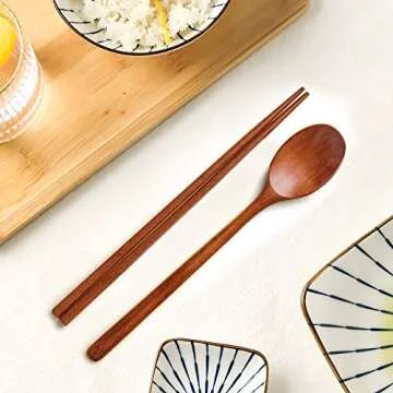 Ecloud Shop® Woden Chopsticks Spoon Set Korean Tableware Combinations 2pcs
