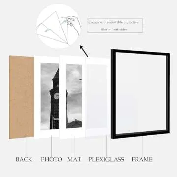Wiscet 16x20 Picture Frame Set of 3, Display Pictures 11x14 with Mat or 16 x 20 Poster Frame Without Mat, Wall Gallery Photo Frames, Black