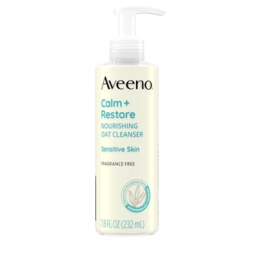 Aveeno Calm + Restore Facial Cleanser for Sensitive Skin, Hydrating Gentle Milky Face Cleanser with ...
