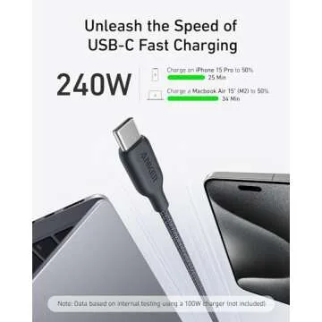 Anker USB C Cable, 240W Bio-Braided Type C Fast Charge Cord for iPhone 16/16 Pro, MacBook Pro 2020, iPad Pro,and More(USB 2.0, 3FT, Phantom Black)