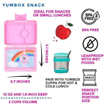 Yumbox Snack Box - 3 Compartment - Leakproof Bento Lunch Box for Kids (Fifi Pink with Rainbow Tray)