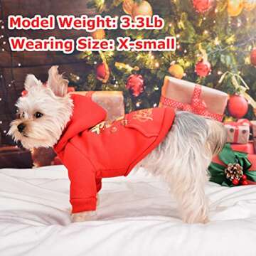 Firpus Winter Dog Hoodie Sweatshirts with Pockets Warm Dog Clothes for Small Dogs Girl Boy Chihuahua Coat Clothing Puppy Cat Jacket, Elk Custume Dog Christmas Outfit (X-Small)