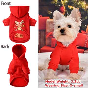 Firpus Winter Dog Hoodie Sweatshirts with Pockets Warm Dog Clothes for Small Dogs Girl Boy Chihuahua Coat Clothing Puppy Cat Jacket, Elk Custume Dog Christmas Outfit (X-Small)