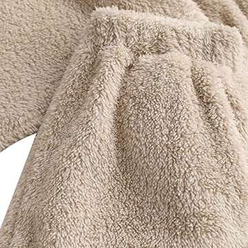 ZAFUL Women's Fuzzy Lounge Casual Pajamas Sets Long Sleeve Fleece Pullover and Pants Set 2 Piece Fluffy Loungewear Sleepwear Khaki