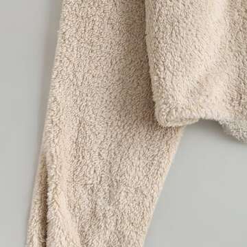 ZAFUL Women's Fuzzy Lounge Casual Pajamas Sets Long Sleeve Fleece Pullover and Pants Set 2 Piece Fluffy Loungewear Sleepwear Khaki