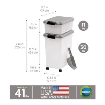 IRIS USA Dog Food Storage Container, 30 lbs & 11 lbs Combo, Cat Food Storage Container, Dog Treat Co...