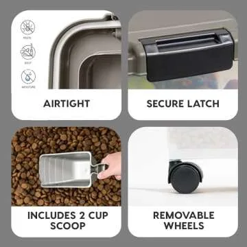 IRIS USA Dog Food Storage Container, 30 lbs & 11 lbs Combo, Cat Food Storage Container, Dog Treat Container, Airtight, Stackable, 2-Cup Scoop, Wheels, Easy Mobility, Chrome