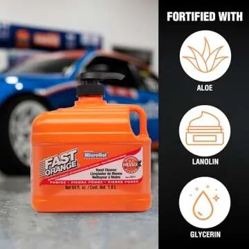Fast Orange Permatex 25217 Pumice Lotion, Heavy Duty Hand Cleaner, Natural Citrus Scent, Waterless Cleaner For Mechanics, Strong Grease Fighter, 1/2 Gallon, Orange, 64 Fl Oz (Pack of 1)