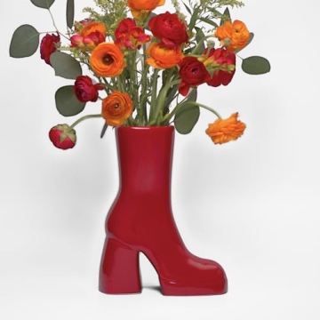 Reimagine Discovery Red Boot Vase, Maximalist Decor Ceramic Flower Vase, Modern Red Home Decor for O...