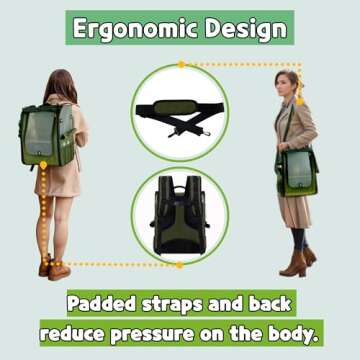 Birds Day Bird Carrier Backpack-Parrot Travel Cage with 2PCS Perch and Food Bowl, Stainless Steel Tray (Dark Olive Green, Small to Medium Birds)