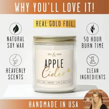 Apple Cider Candle, Fall Candles I Apple Cider, Cinnamon & Nutmeg - Infused with Essential Oils I Mulled Cider Fall Scented Candle (Soy) for Home I 9oz Reusable Jar I 50Hr Burn I Made in USA