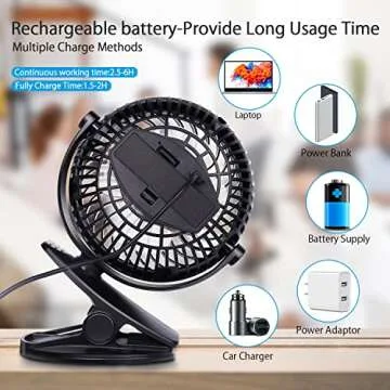 BRIGENIUS Portable Clip-On Fan with 2600mAh Battery
