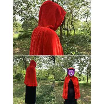 Regenboog Little Red Riding Hood Costume Cape Girls Women,Red Velvet Cape for Girls,Halloween Christmas Costume,World Book Day,Fairy Tale,Dress up,21.5inch/55cm
