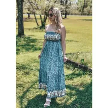 GRECERELLE Women's Summer Strapless Long Maxi Sun Dress for Beach(Small, Michaelmas Daisy Green)