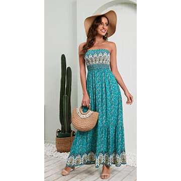 GRECERELLE Women's Summer Strapless Long Maxi Sun Dress for Beach(Small, Michaelmas Daisy Green)