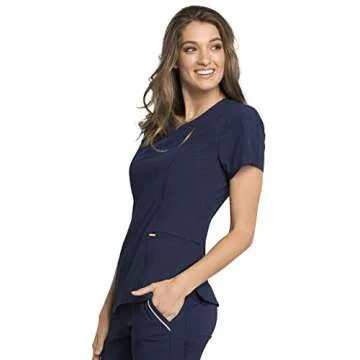 Cherokee Women Scrubs Top V-Neck Stylish Navy XXS