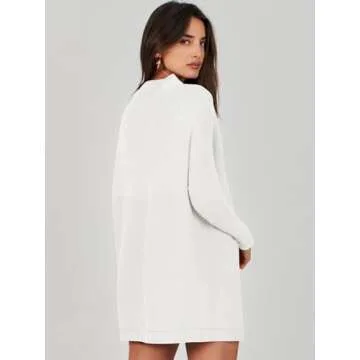 ANRABESS Women Oversized Casual Loose Turtleneck Long Sleeve Slouchy Baggy Knit Tunic Sweaters Pullover 2024 Fall Outfits White Large