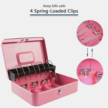 KYODOLED Combination Lock Safe Box with Cash Tray, Money Saving Organizer, Pink XL Large