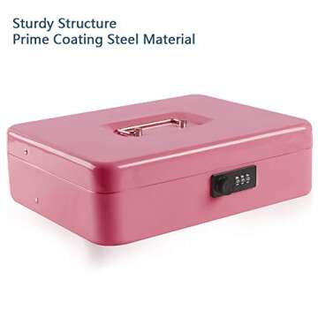 KYODOLED Combination Lock Safe Box with Cash Tray, Money Saving Organizer, Pink XL Large