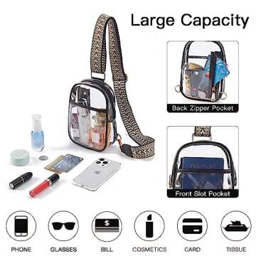Telena Clear Bag for Stadium Events, Clear Purses for Women Stadium Crossbody Bag Transparent Fanny Pack for Concerts Black