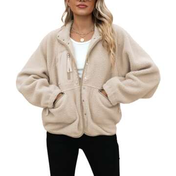 Yanekop Womens Fleece Jacket Fuzzy Long Sleeve Short Coats Button Down Sherpa Outerwear with Pockets(A Apricot,M)