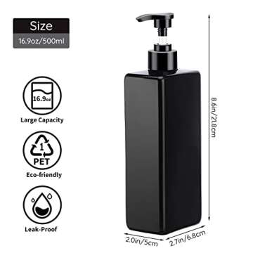 Segbeauty Shower Refillable Dispenser, 3pcs 16.9oz 500ml Pump Press Bottles with Labels, Empty Reusable Plastic Soap Dispenser Bathroom Shower Containers for Body Wash Shampoo Conditioner Lotion Black