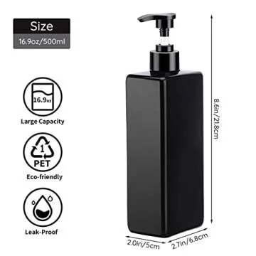 Segbeauty Shower Refillable Dispenser, 3pcs 16.9oz 500ml Pump Press Bottles with Labels, Empty Reusable Plastic Soap Dispenser Bathroom Shower Containers for Body Wash Shampoo Conditioner Lotion Black