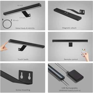 MIOBLUE Wireless Picture Lights,Rechargeable Battery Art Display Light with Remote Control, Dimmable/Timer Off Dartboard Light, 16 Inch Full Metal Accent Light with 40LEDs for Paintings,Picture,Frame