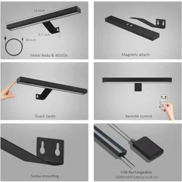 MIOBLUE Wireless Picture Lights,Rechargeable Battery Art Display Light with Remote Control, Dimmable/Timer Off Dartboard Light, 16 Inch Full Metal Accent Light with 40LEDs for Paintings,Picture,Frame