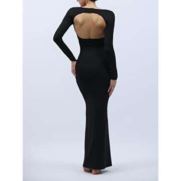 AnotherChill Women's Cut-Out Dress Bodycon Backless Long Sleeve Cocktail Sexy Maxi Dresses for Women Summer Club Party Dress (Long Black, Large)
