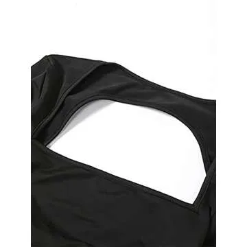 AnotherChill Women's Cut-Out Dress Bodycon Backless Long Sleeve Cocktail Sexy Maxi Dresses for Women Summer Club Party Dress (Long Black, Large)