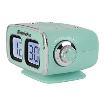 Studebaker Large Display LCD AM/FM Retro Clock Radio USB Bluetooth Aux-in Bedroom Kitchen Counter Small Footprint (Teal)