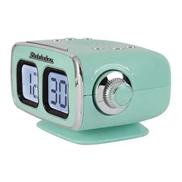 Studebaker Large Display LCD AM/FM Retro Clock Radio USB Bluetooth Aux-in Bedroom Kitchen Counter Small Footprint (Teal)