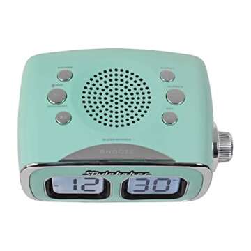 Studebaker Large Display LCD AM/FM Retro Clock Radio USB Bluetooth Aux-in Bedroom Kitchen Counter Small Footprint (Teal)