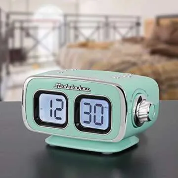 Studebaker Large Display LCD AM/FM Retro Clock Radio USB Bluetooth Aux-in Bedroom Kitchen Counter Small Footprint (Teal)