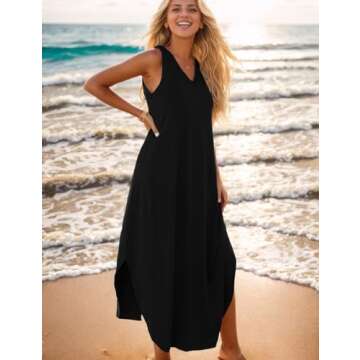 Zilcremo Women's Summer Casual Loose Sundress Long Dress Sleeveless V Neck Split Tshirt Maxi Dresses...