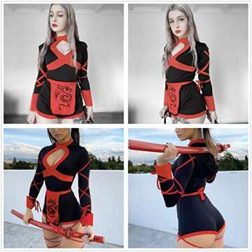 Alyweatry Halloween Women Ninja Sexy Romper Costume Anime Cosplay Dragon Ninja Warrior Costume (Red, L)