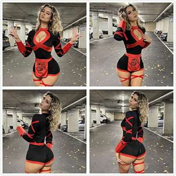 Alyweatry Halloween Women Ninja Sexy Romper Costume Anime Cosplay Dragon Ninja Warrior Costume (Red, L)