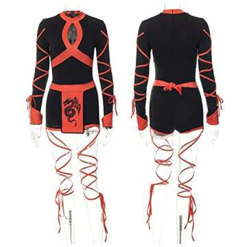 Alyweatry Halloween Women Ninja Sexy Romper Costume Anime Cosplay Dragon Ninja Warrior Costume (Red, L)