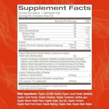 OM Mushroom Superfood Morning Energy Blend Mushroom Powder Drink, 8.47 Ounce Canister, Coffee Free Energy Drink with Cordyceps, Vitamin D2, Agaricus Bisporus, Lion's Mane, Rhodiola, and Turkey Tail