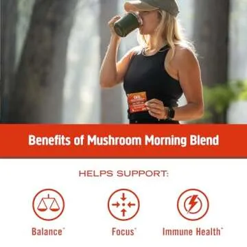 OM Mushroom Superfood Morning Energy Blend Mushroom Powder Drink, 8.47 Ounce Canister, Coffee Free Energy Drink with Cordyceps, Vitamin D2, Agaricus Bisporus, Lion's Mane, Rhodiola, and Turkey Tail