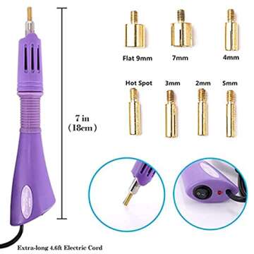 FAINAT Hotfix Rhinestone Applicator, 7 in 1 Professional Iron-on DIY Hot Fix Tool Rhinestone Setter Applicator Wand Tool Kit Set with 7 Different Sizes Tips (Purple)