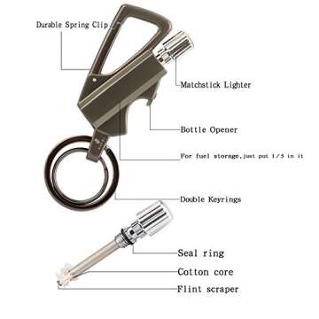 XIFEI Keychain Bottle Opener and Matchstick Fire Starte Great Keychain Kerosene Lighter