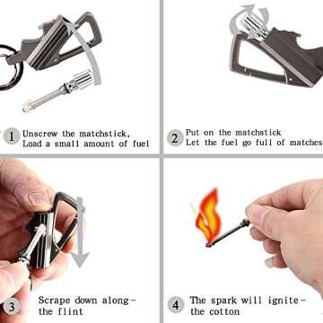 XIFEI Keychain Bottle Opener and Matchstick Fire Starte Great Keychain Kerosene Lighter