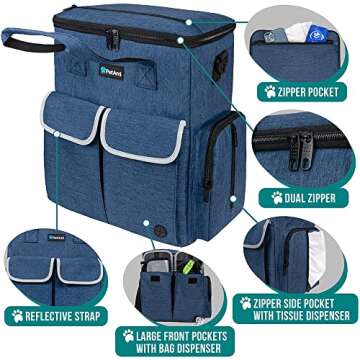 PetAmi Dog Travel Bag Pet Supplies Accessories Organizer for Traveling, Camping, Weekend; Cat Pet Travel Bag Kit Includes 2 Food Storage Containers, 2 Collapsible Bowls, 1 Feeding Mat (Navy Blue)