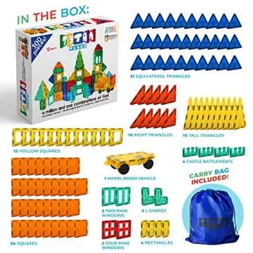 Tytan TILES 100-Piece Magnetic Tiles Building Set, 1000s of Creations, Race Cars, 3D Structures, Ergonomic Design, Kids’ STEM Toy, Architecture, Innovative Play, includes Storage Bag, Ages 3+
